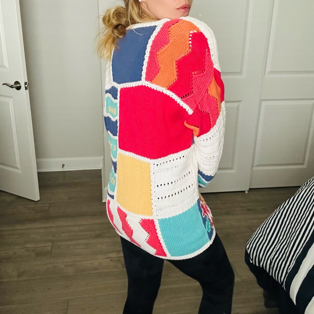 Talbots Colorful Patchwork Knit Crew Neck Sweater - image 4